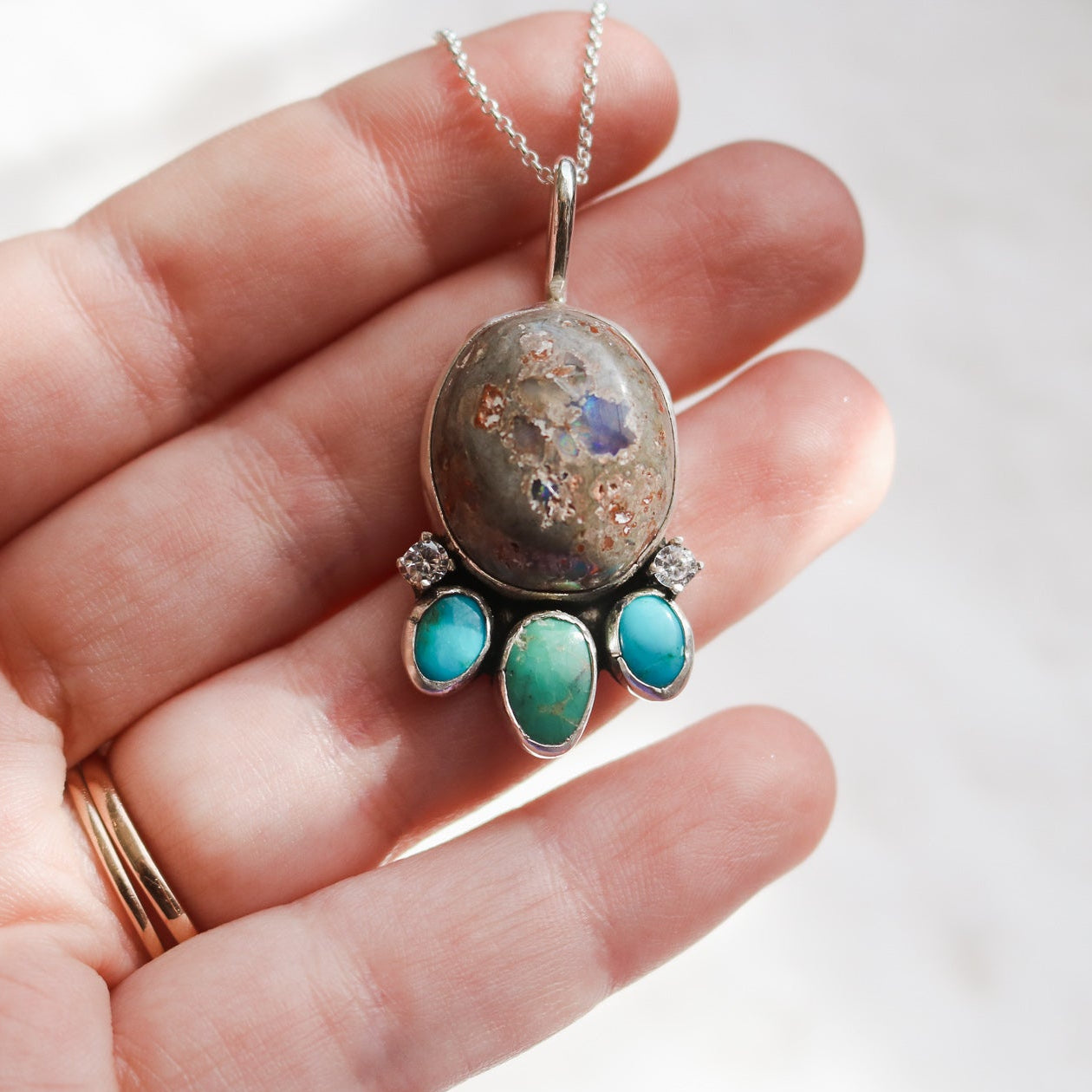 'Thea' Turquoise + Diamond Necklace // One of a Kind