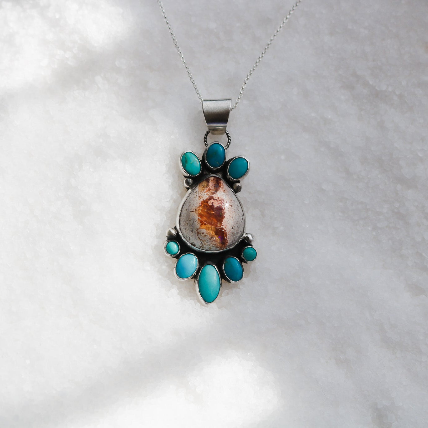 'Lark' Turquoise + Fire Opal Necklace // One of a Kind