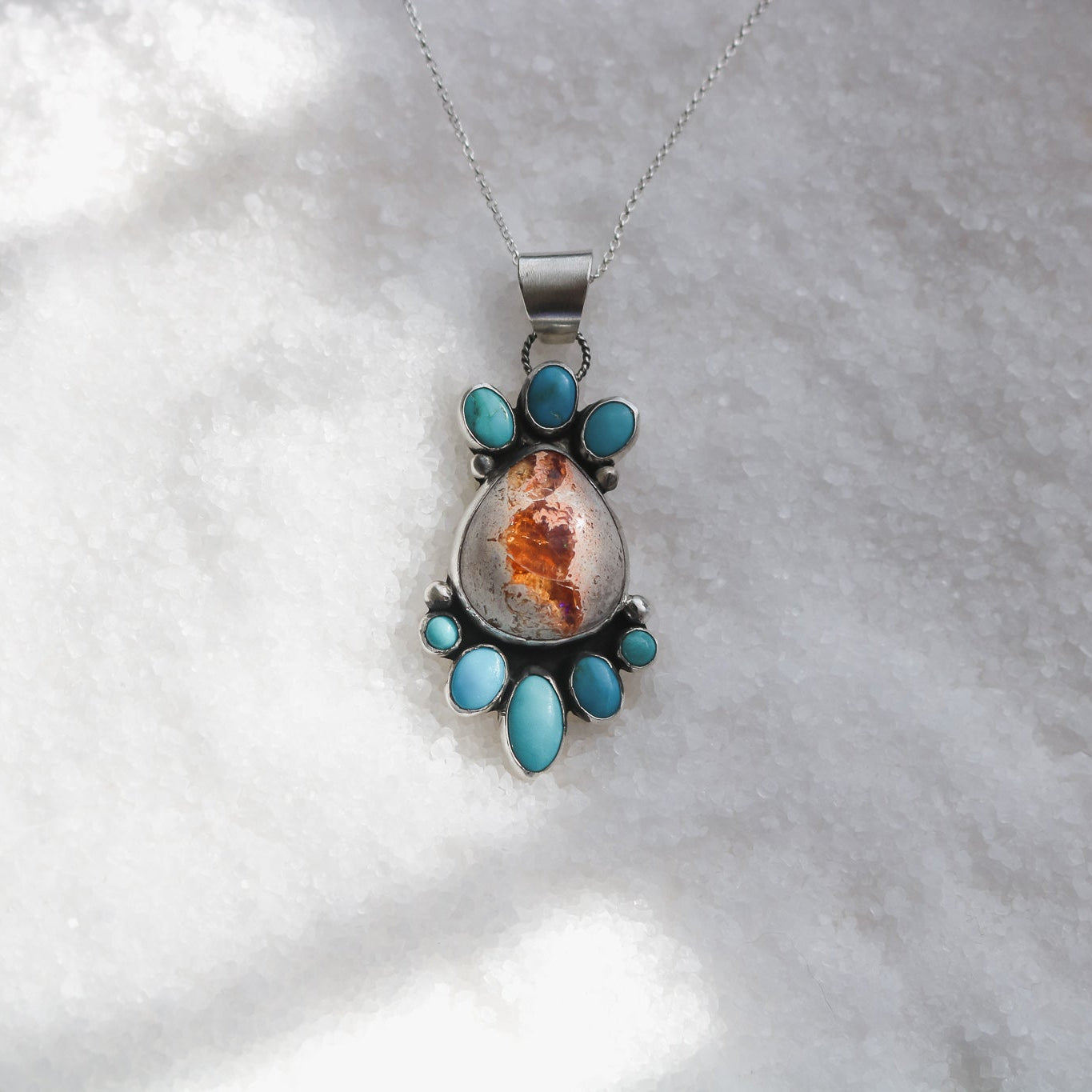 'Lark' Turquoise + Fire Opal Necklace // One of a Kind