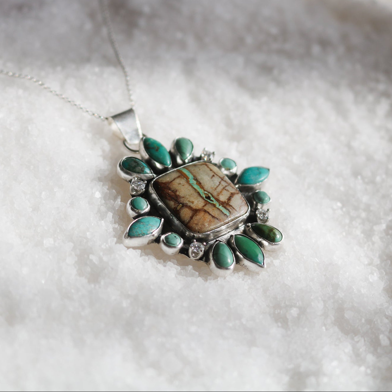 'Tahoe' Turquoise + Diamond Necklace // One of a Kind