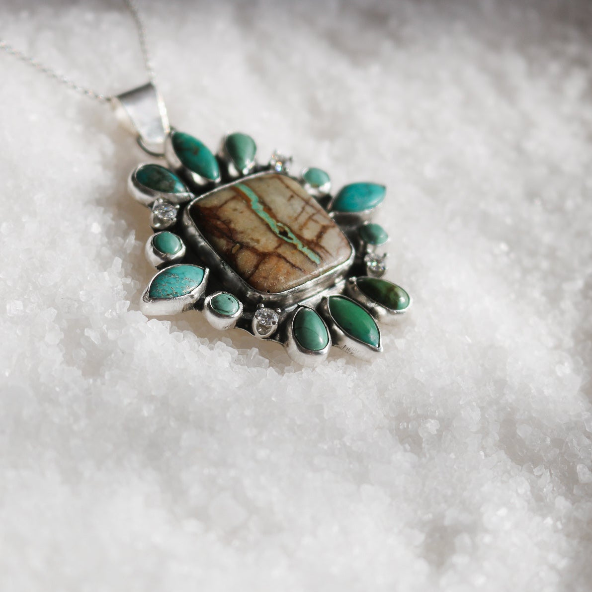 'Tahoe' Turquoise + Diamond Necklace // One of a Kind