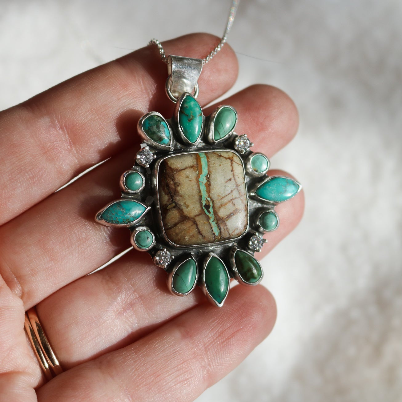 'Tahoe' Turquoise + Diamond Necklace // One of a Kind