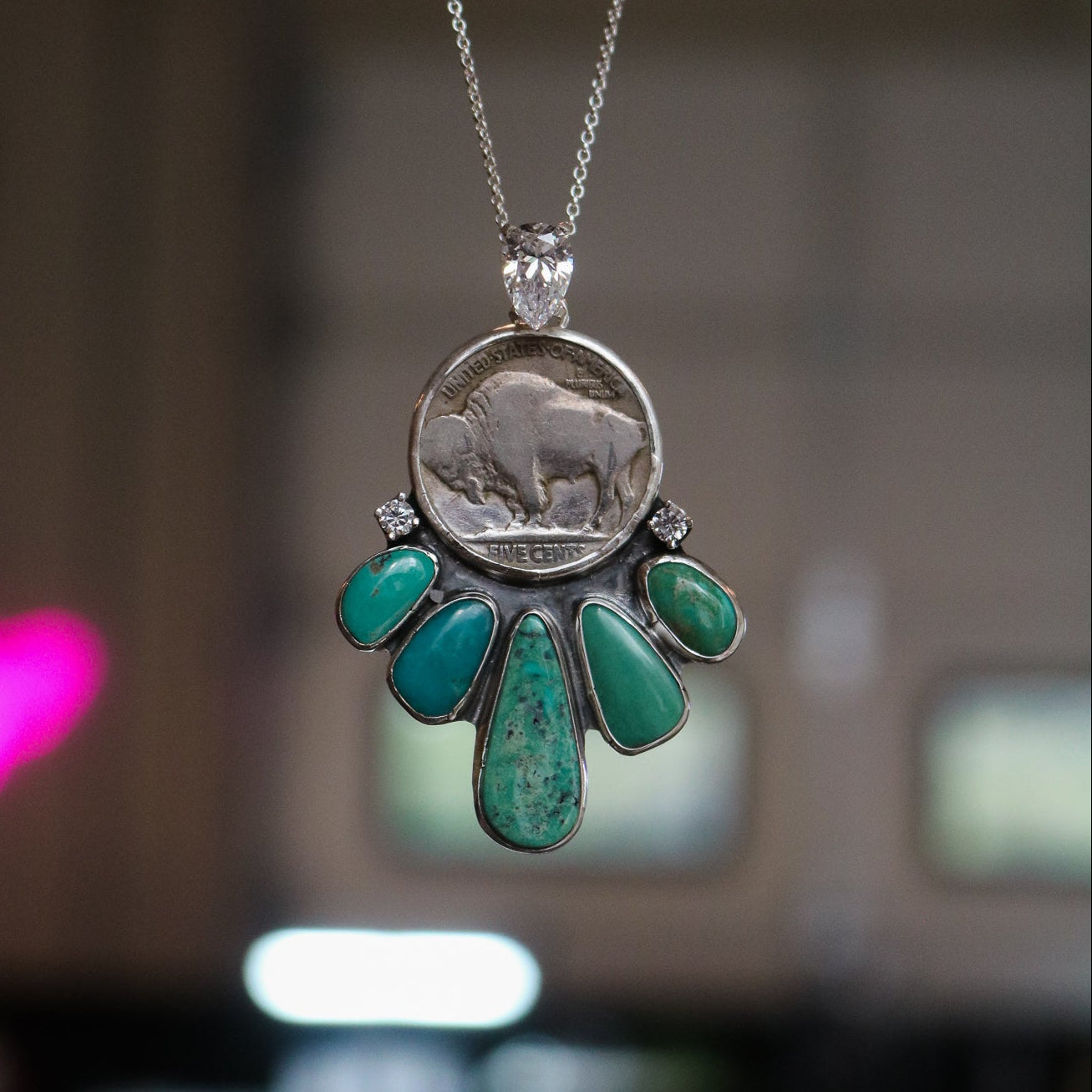 'Open Range' Turquoise + Diamond Necklace // One of a Kind
