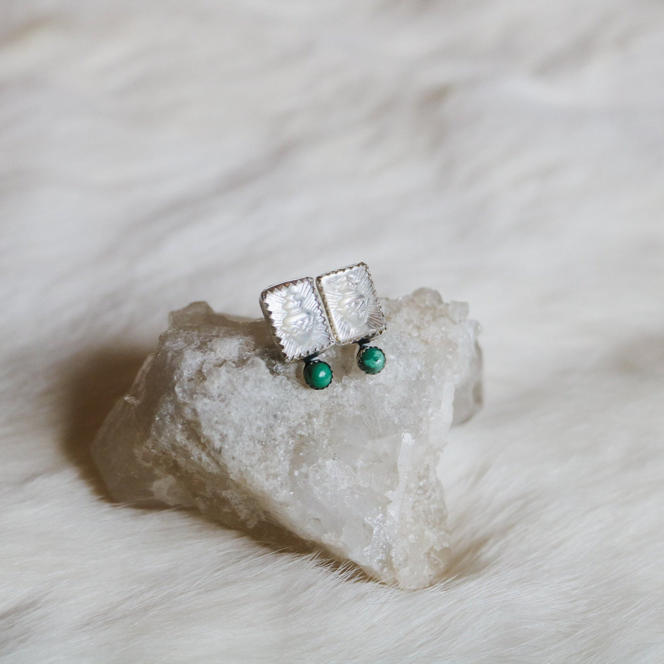 Mother of Pearl Sacred Heart + Turquoise Studs // One of a Kind