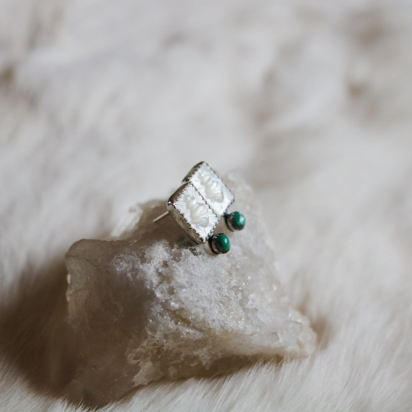 Mother of Pearl Sacred Heart + Turquoise Studs // One of a Kind