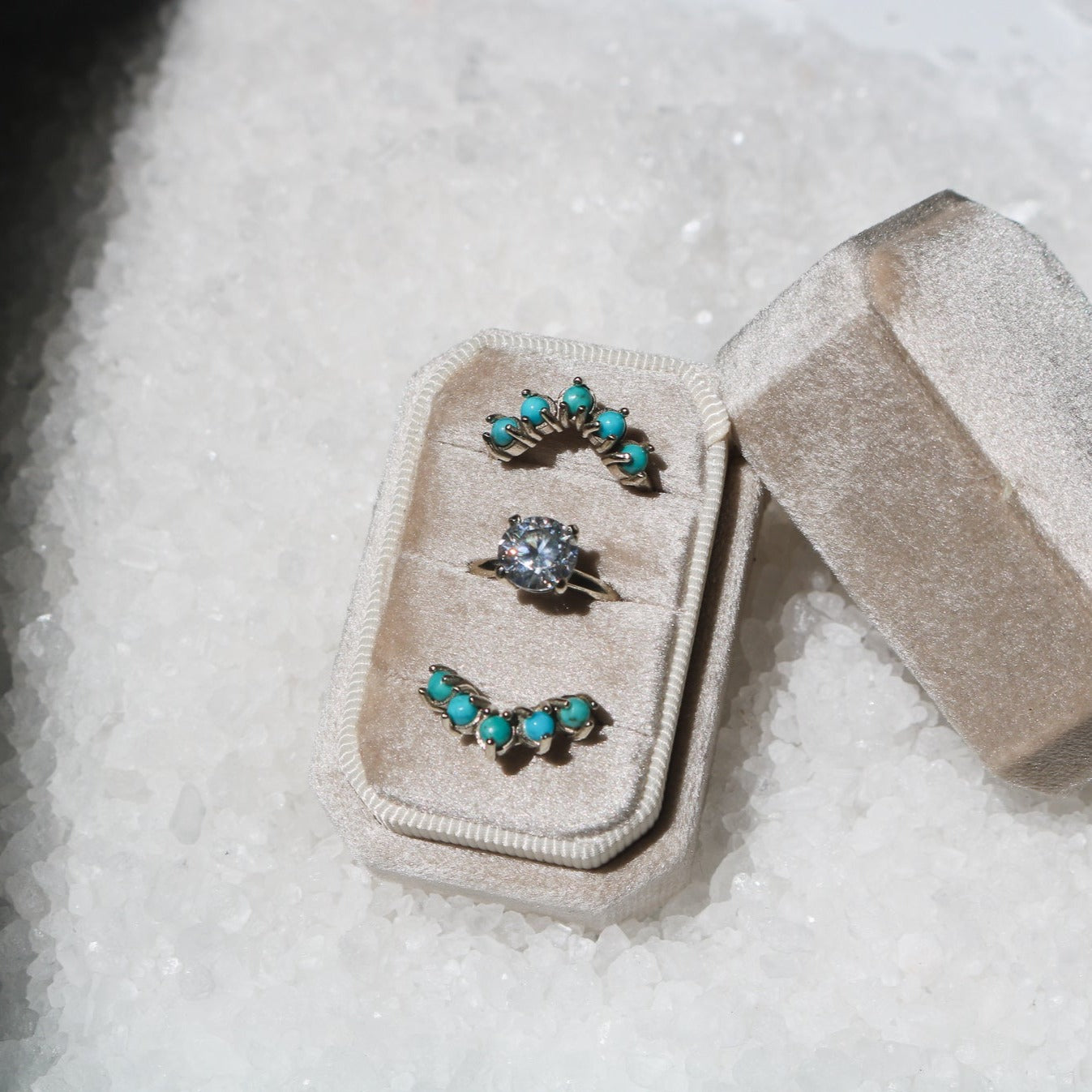 'Mira' Diamond + Turquoise Wedding Ring Set // Made to Order