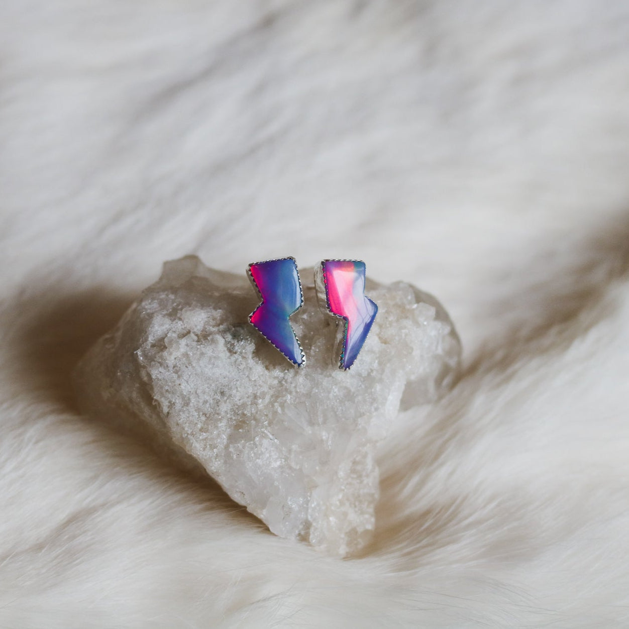 Aurora Opal Lightning Bolt Studs // One of a Kind