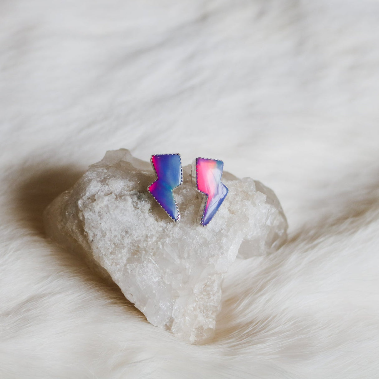 Aurora Opal Lightning Bolt Studs // One of a Kind