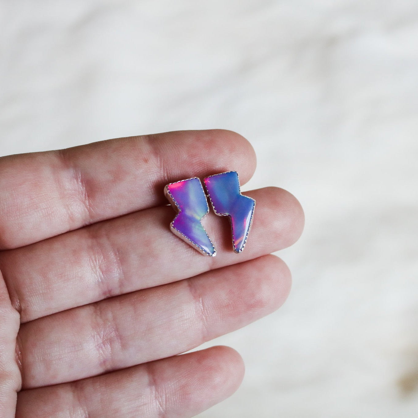 Aurora Opal Lightning Bolt Studs // One of a Kind