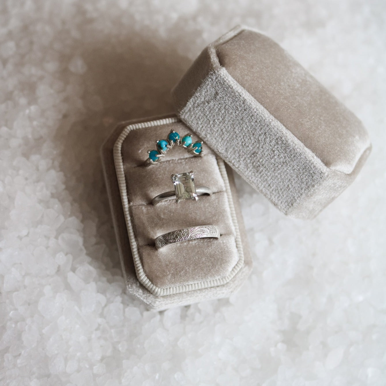 'Emma' Diamond Engagement & Turquoise Wedding Ring Set // Made to Order