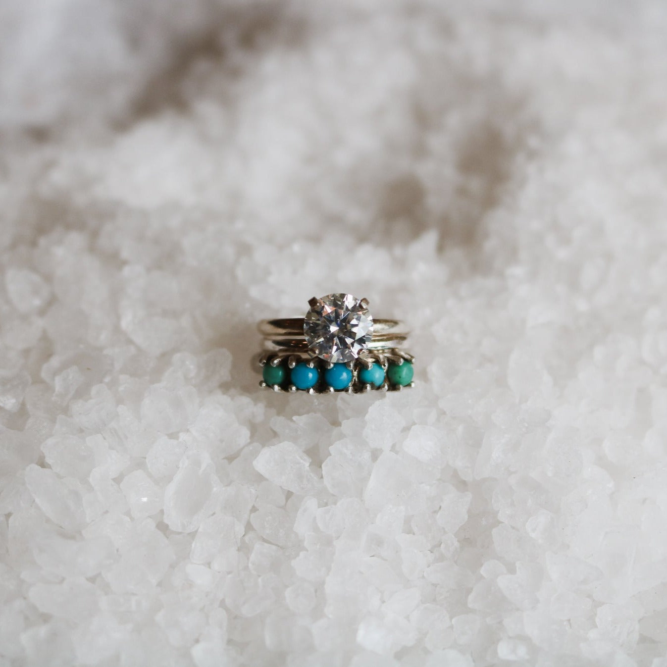 'Dahlia' Diamond Engagement & Turquoise Wedding Ring Set // Made to Order