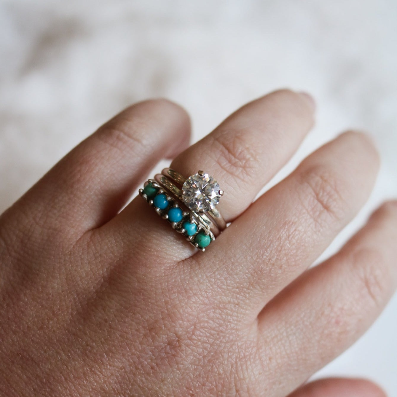 'Dahlia' Diamond Engagement & Turquoise Wedding Ring Set // Made to Order