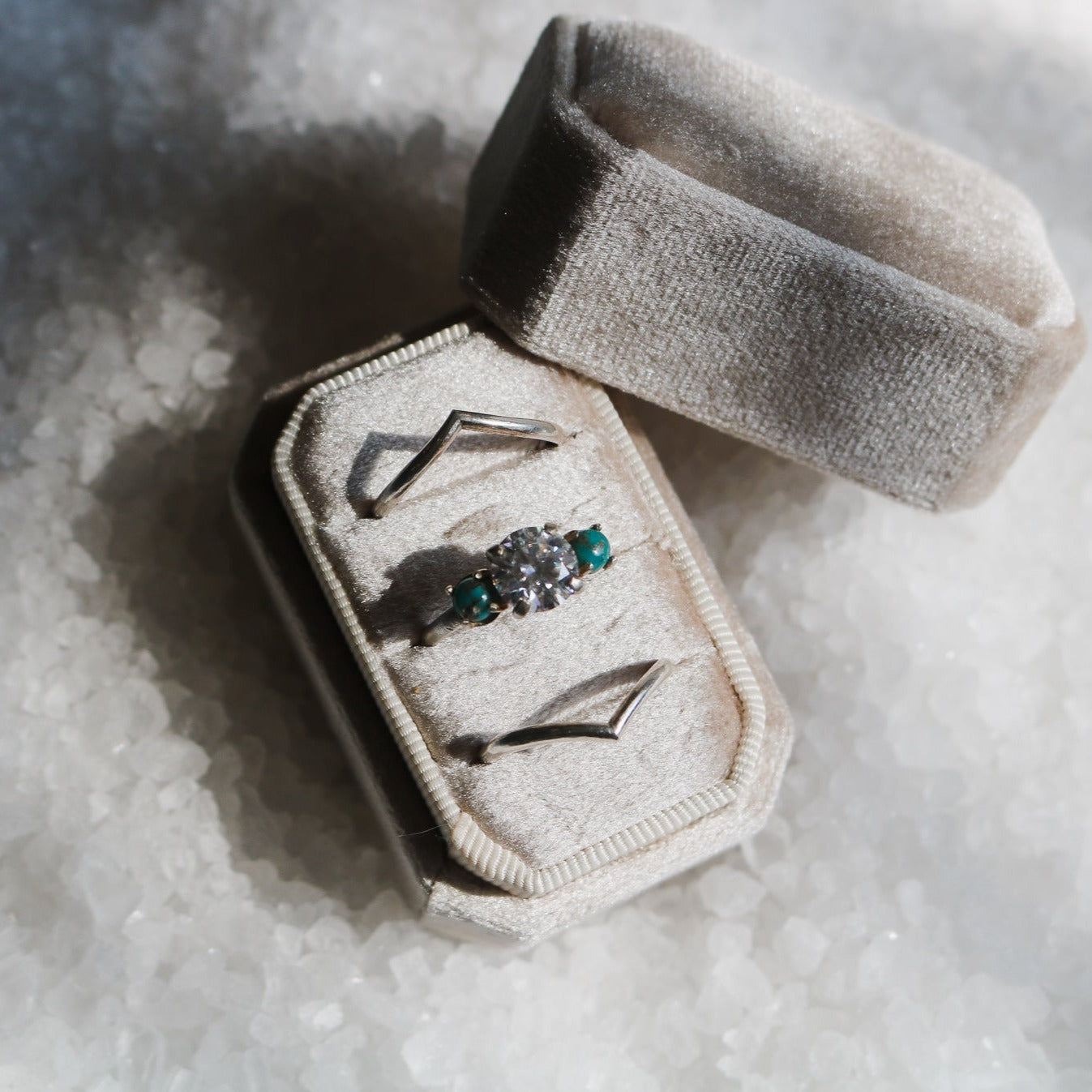 ‘Camille’ Diamond + Turquoise Engagement & Wedding Ring Set // Made to Order