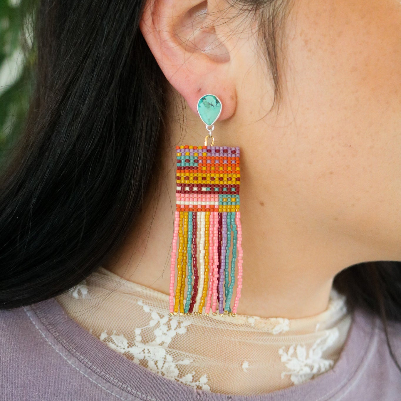 American Turquoise + Beaded Earrings I // One of a Kind