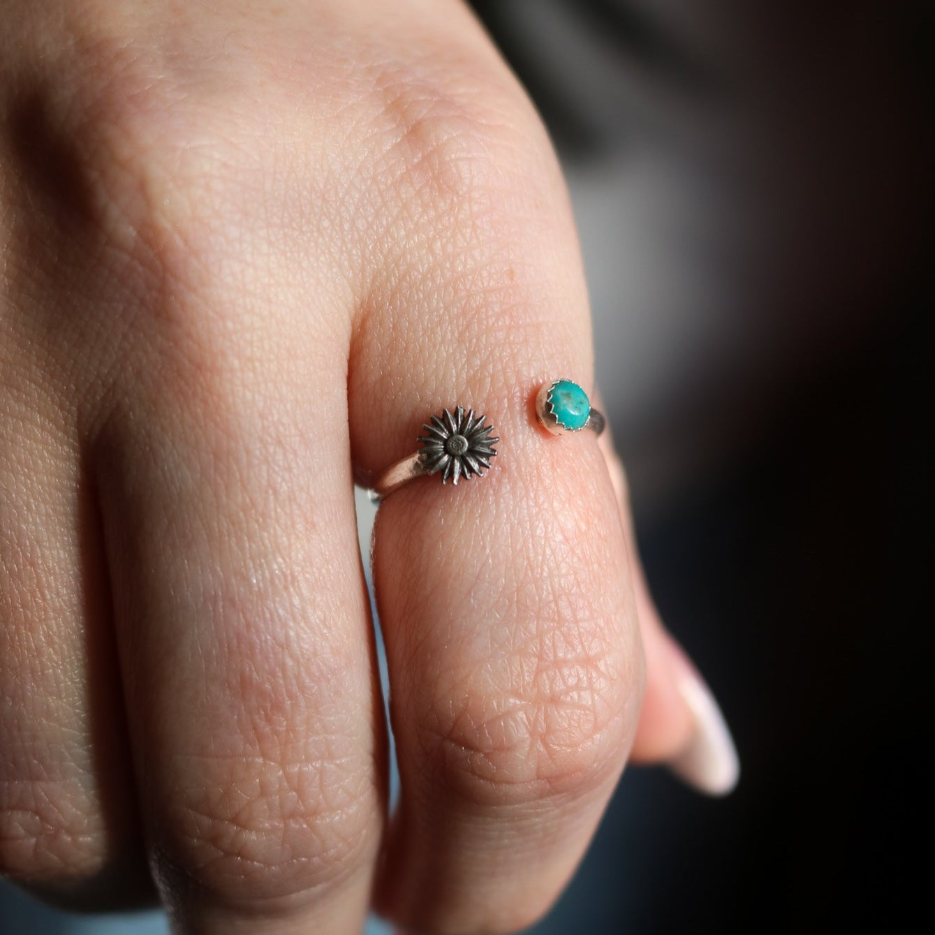 Verano // Adjustable Sunflower + Turquoise Ring