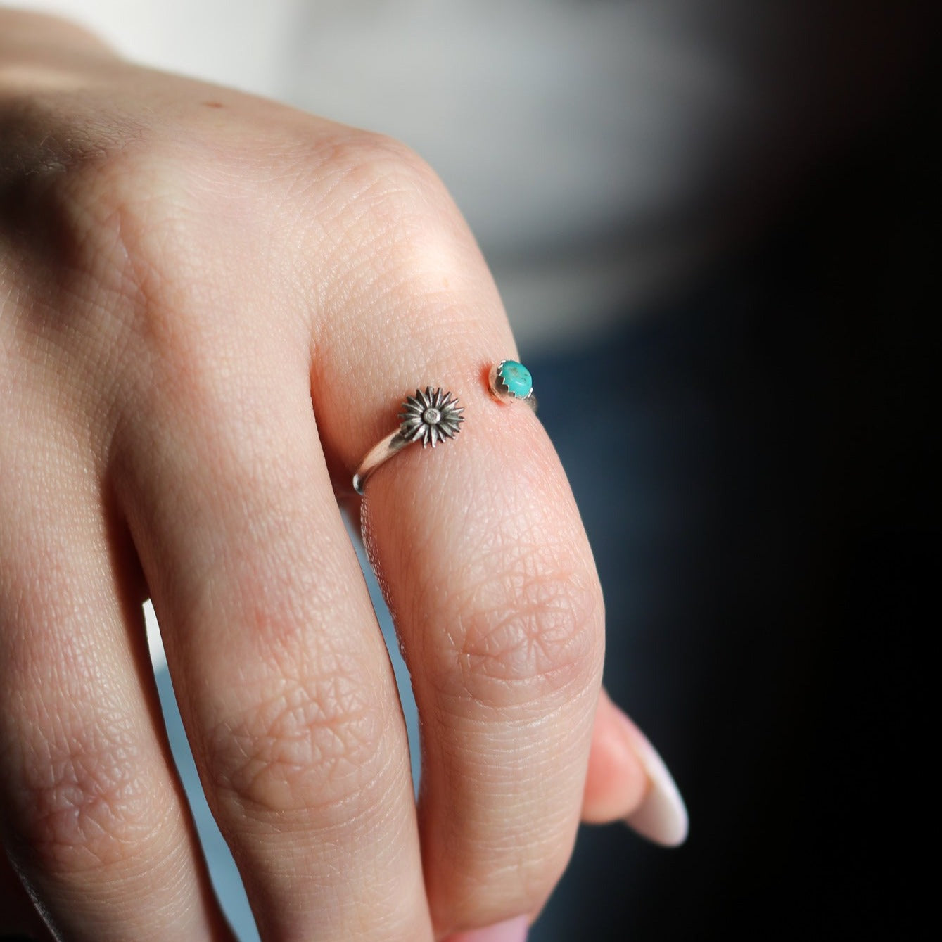 Verano // Adjustable Sunflower + Turquoise Ring