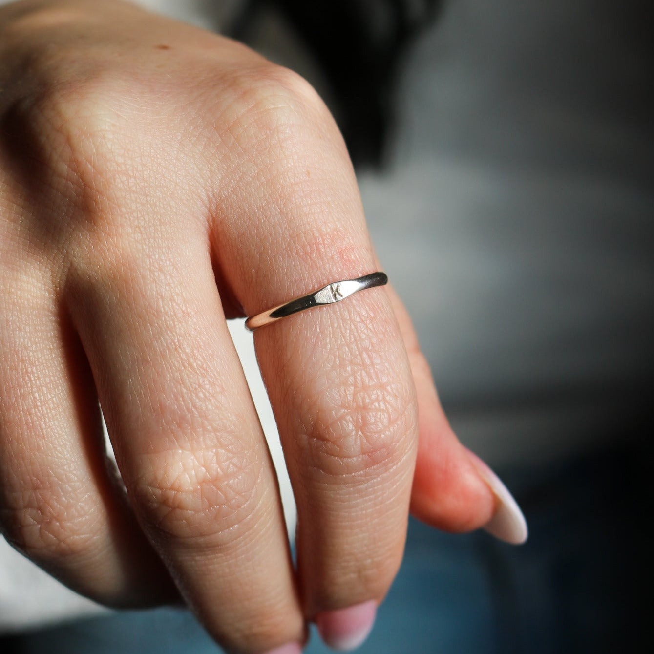 Dainty Initial Signet Stacking Ring // Made to Order