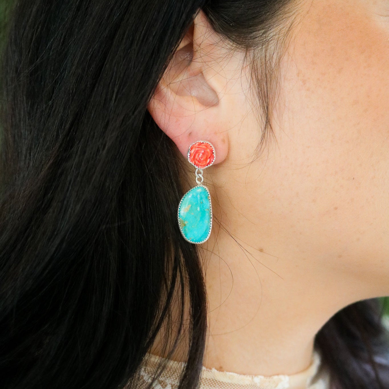 Spiny Rose + Turquoise Drop Earrings III // One of a Kind