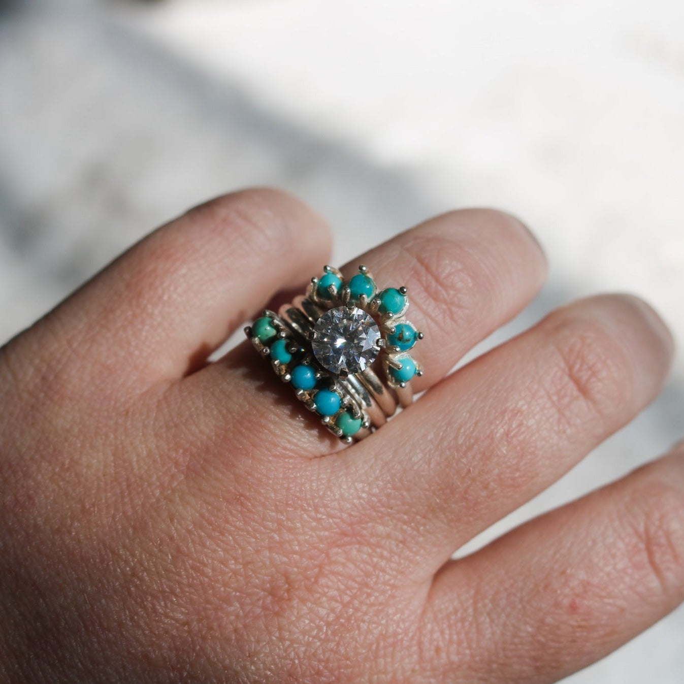 'Ophelia' Diamond Engagement & Turquoise Wedding Ring Set // Made to Order