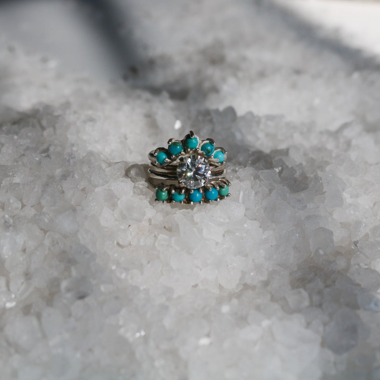 'Ophelia' Diamond Engagement & Turquoise Wedding Ring Set // Made to Order