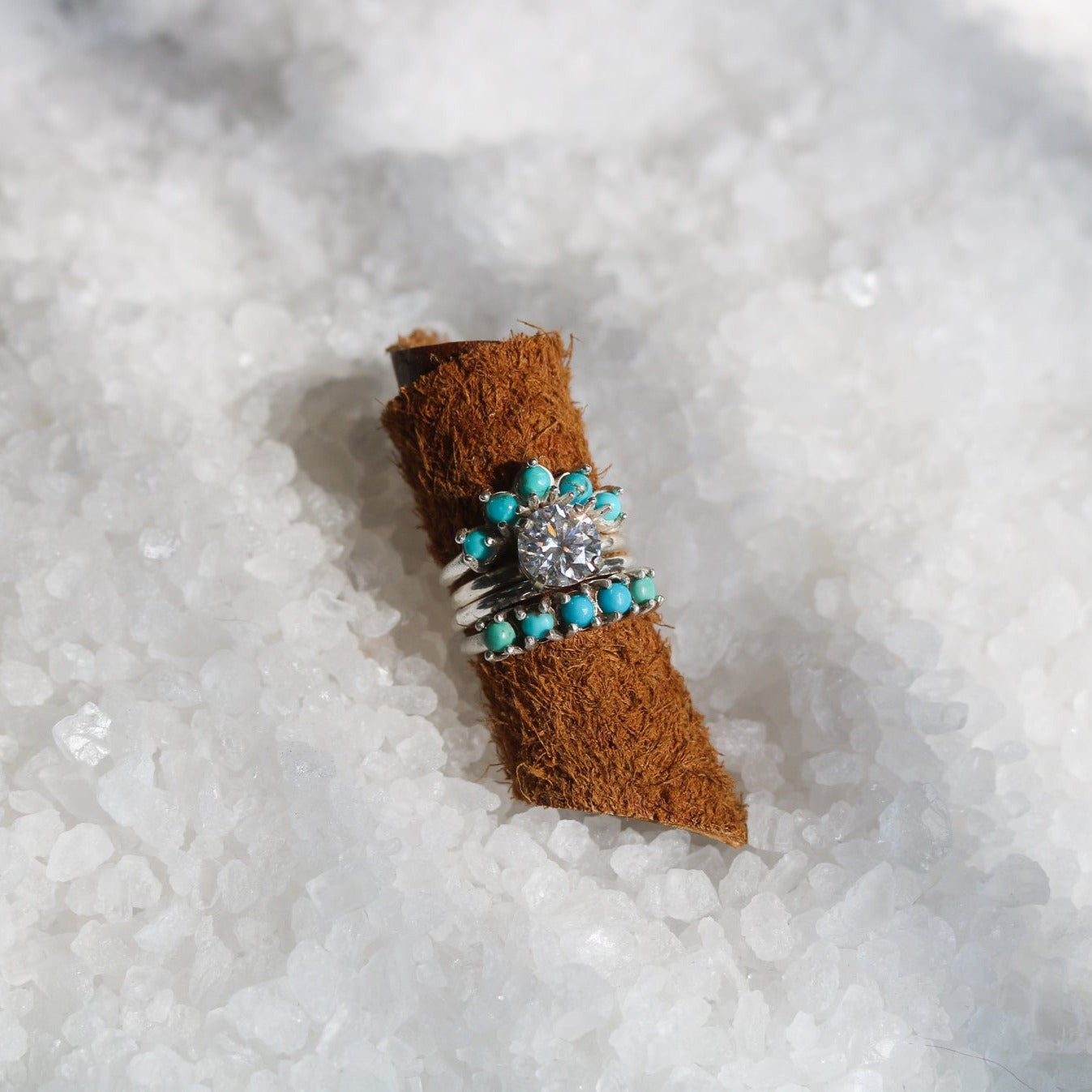'Ophelia' Diamond Engagement & Turquoise Wedding Ring Set // Made to Order