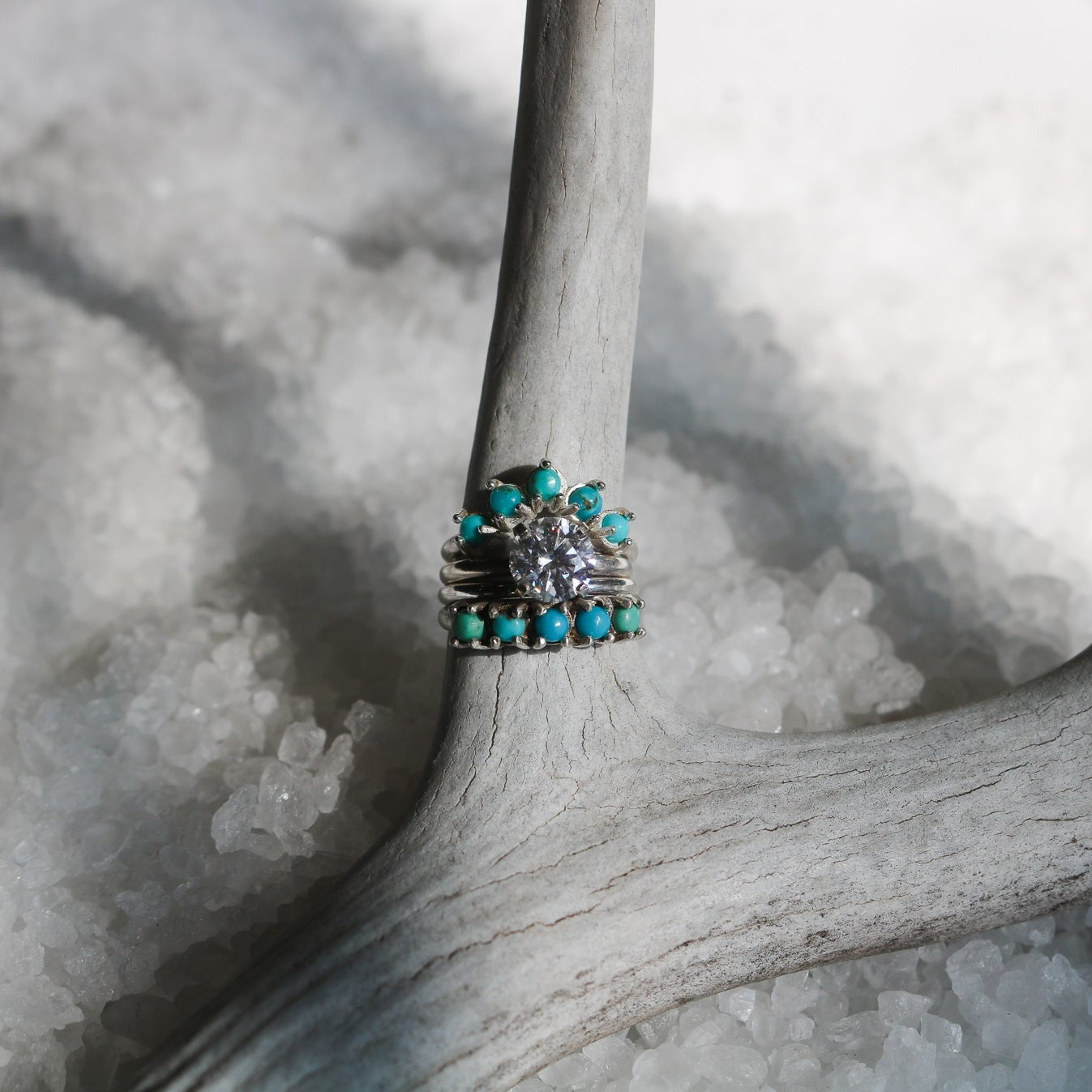 'Ophelia' Diamond Engagement & Turquoise Wedding Ring Set // Made to Order
