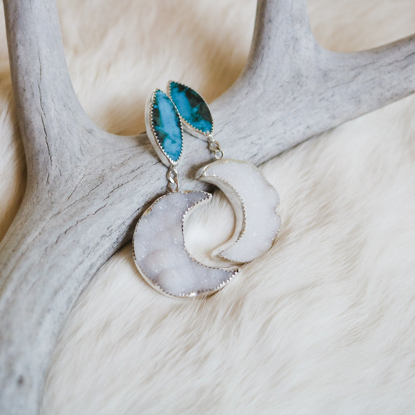 American Turquoise + Quartz Druzy Drop Earrings // One of a Kind