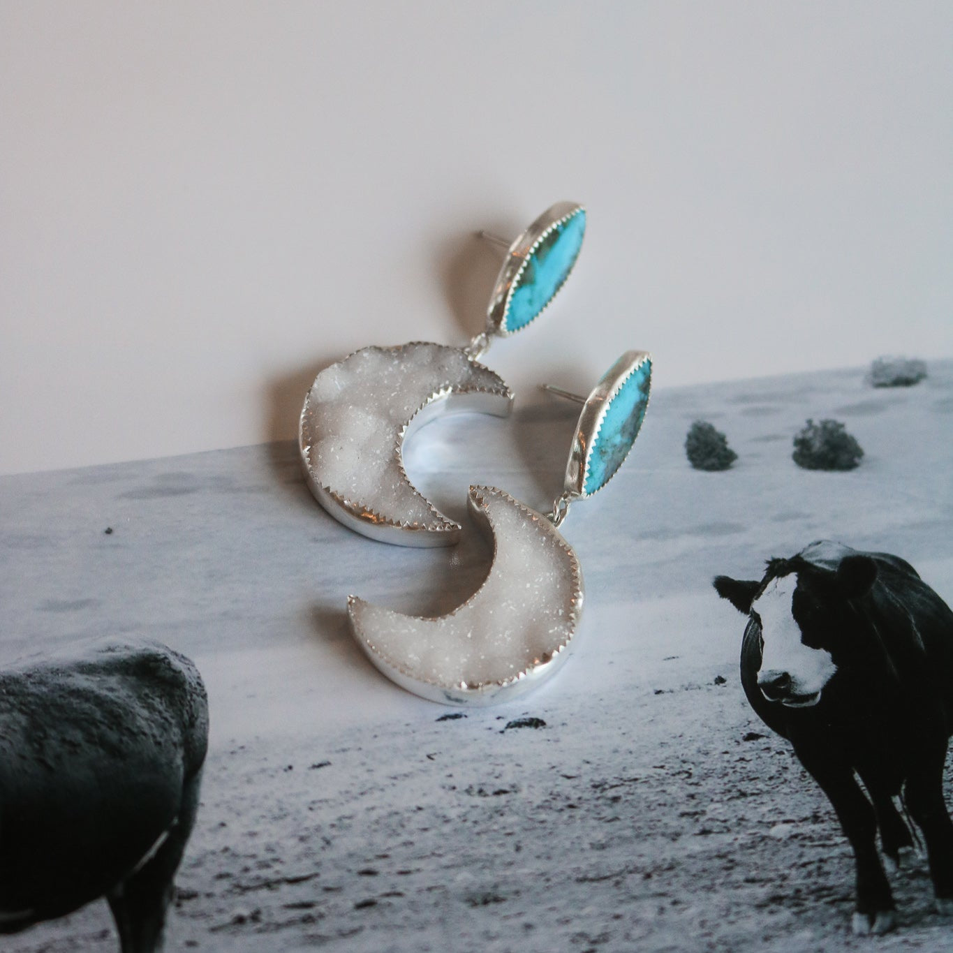 American Turquoise + Quartz Druzy Drop Earrings // One of a Kind