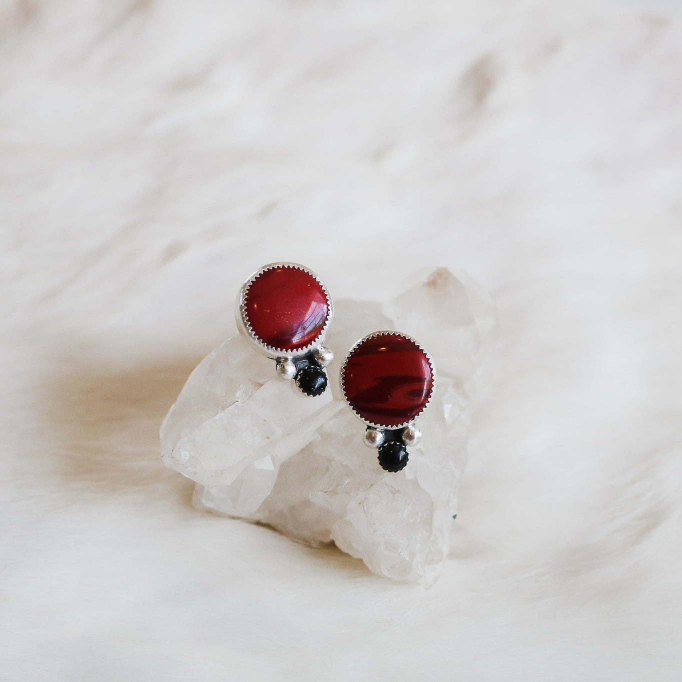 Red Rosarita + Onyx Studs // One of a Kind