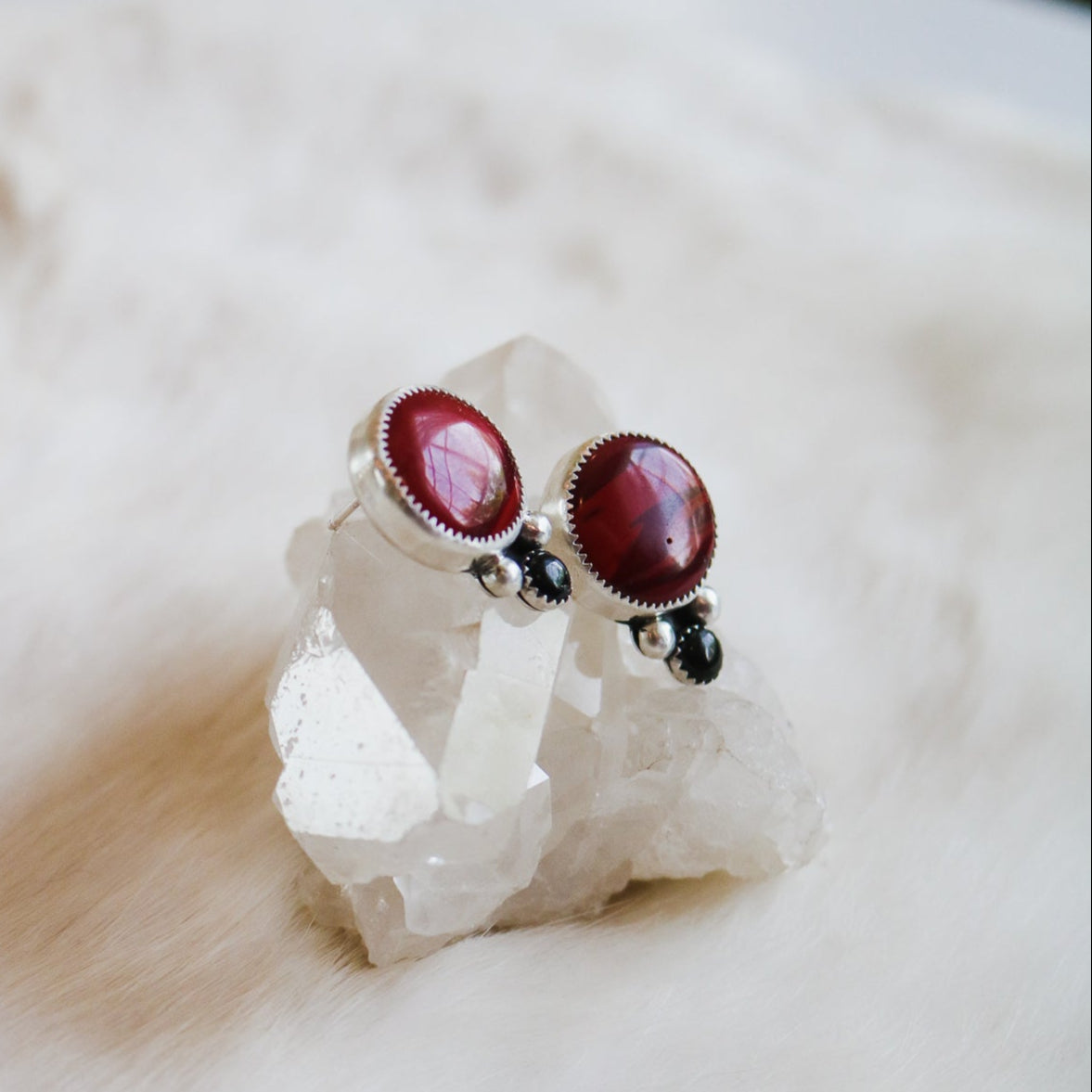 Red Rosarita + Onyx Studs // One of a Kind