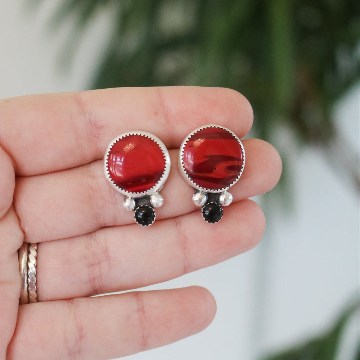 Red Rosarita + Onyx Studs // One of a Kind