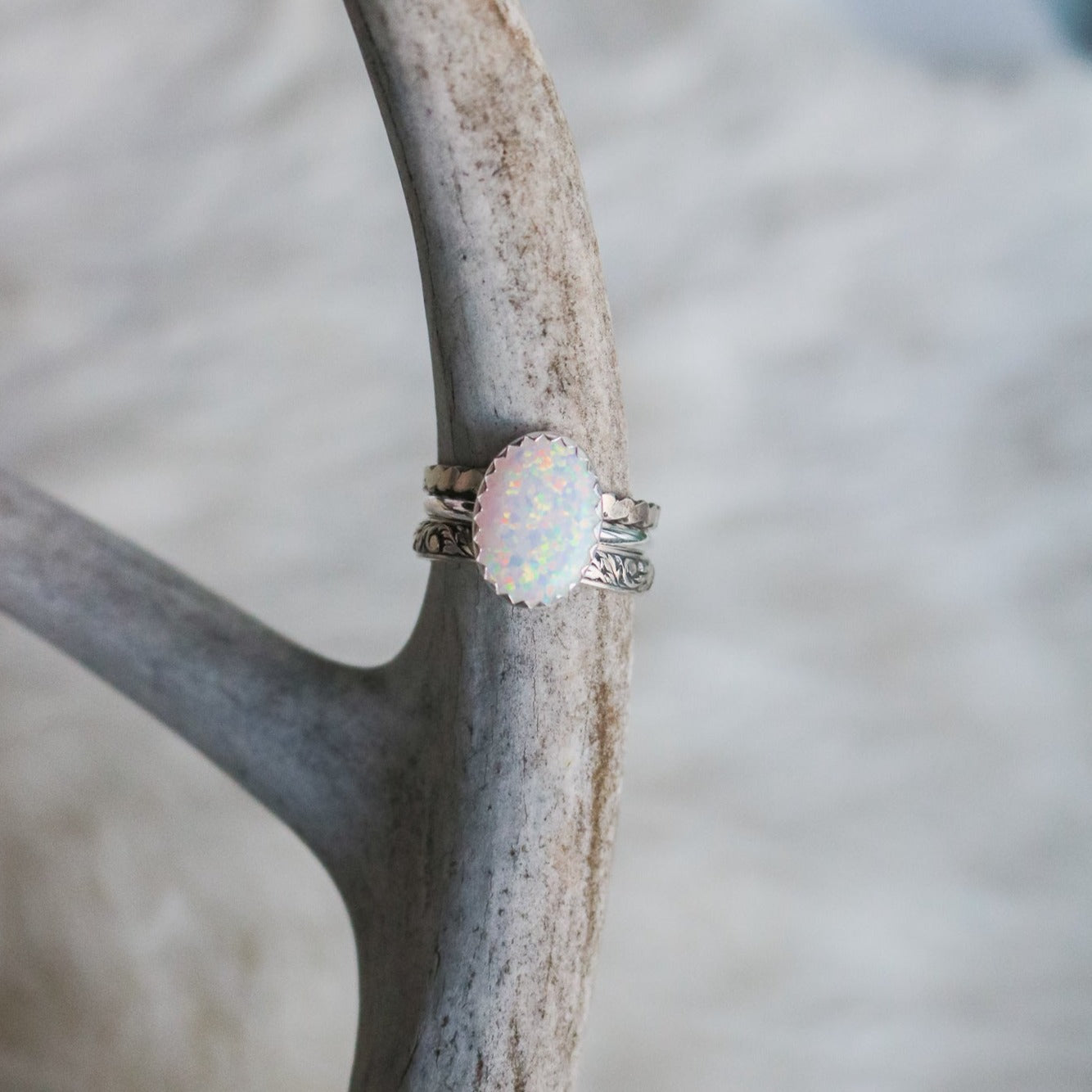 Laredo Stacking Ring Set in White Opal // Made to Order
