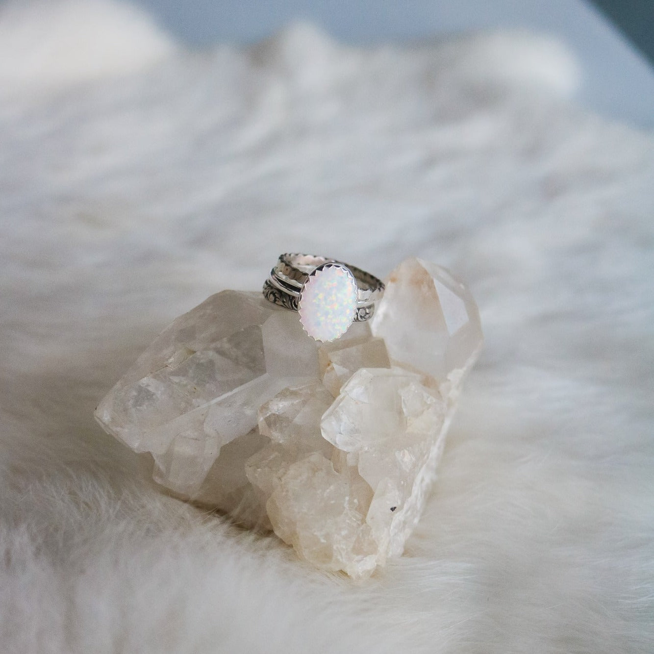 Laredo Stacking Ring Set in White Opal // Made to Order