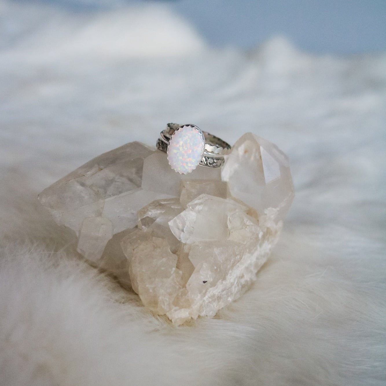 Laredo Stacking Ring Set in White Opal // Made to Order