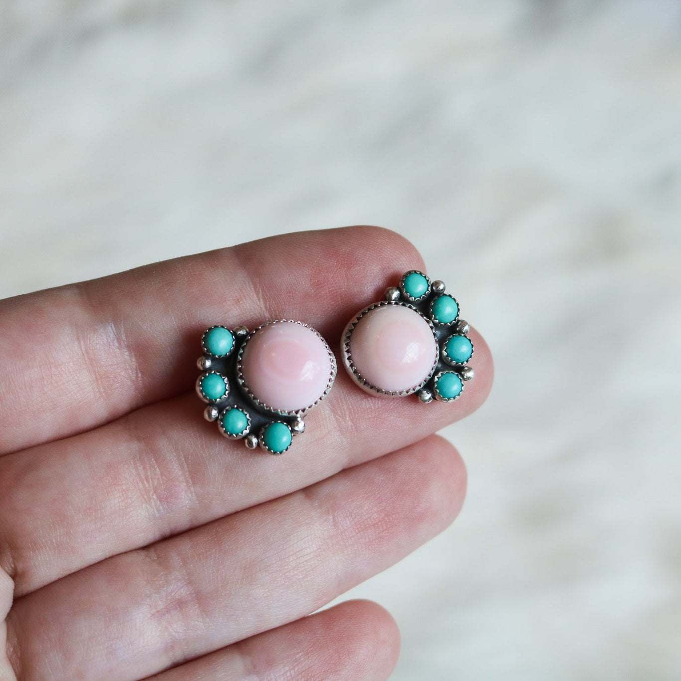 Heather Pink Conch + Turquoise Studs // Made to Order