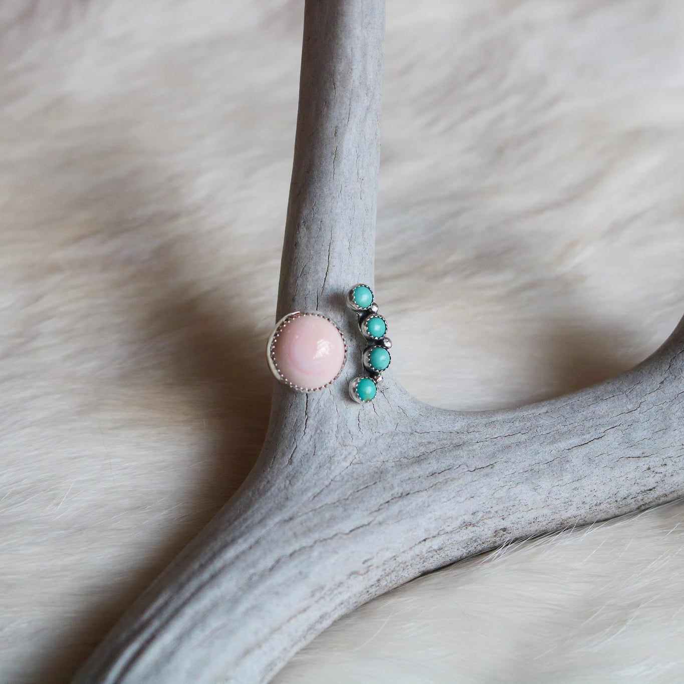 Heather Adjustable Pink Conch + Turquoise Ring // Made to Order