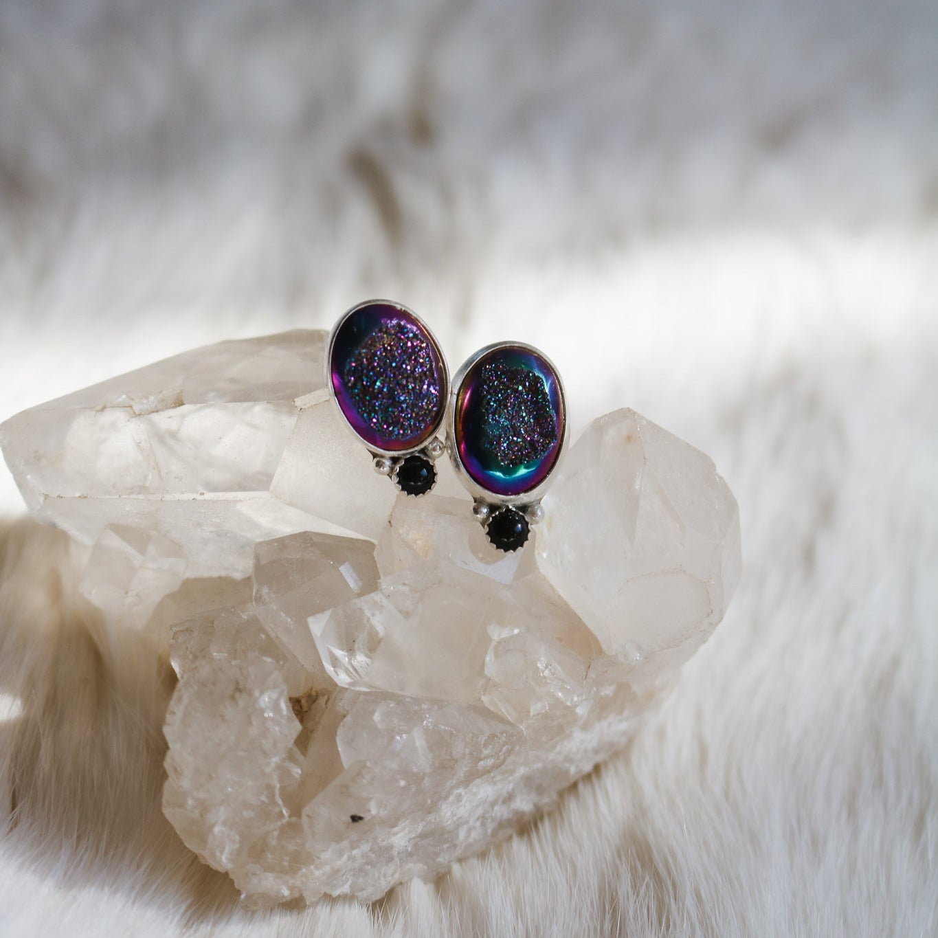Titanium Druzy + Onyx Studs // One of a Kind