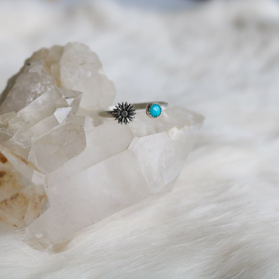 Verano // Adjustable Sunflower + Turquoise Ring