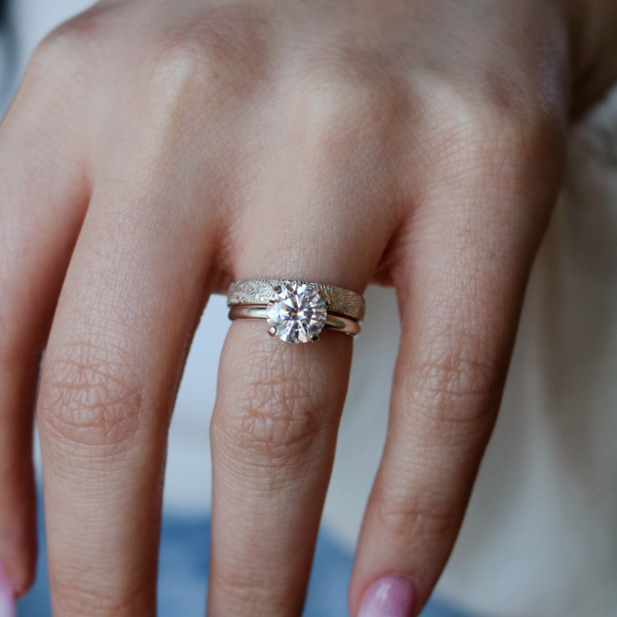 Diamond + Sterling Silver Engagement & Wedding Ring Set // Made to Order