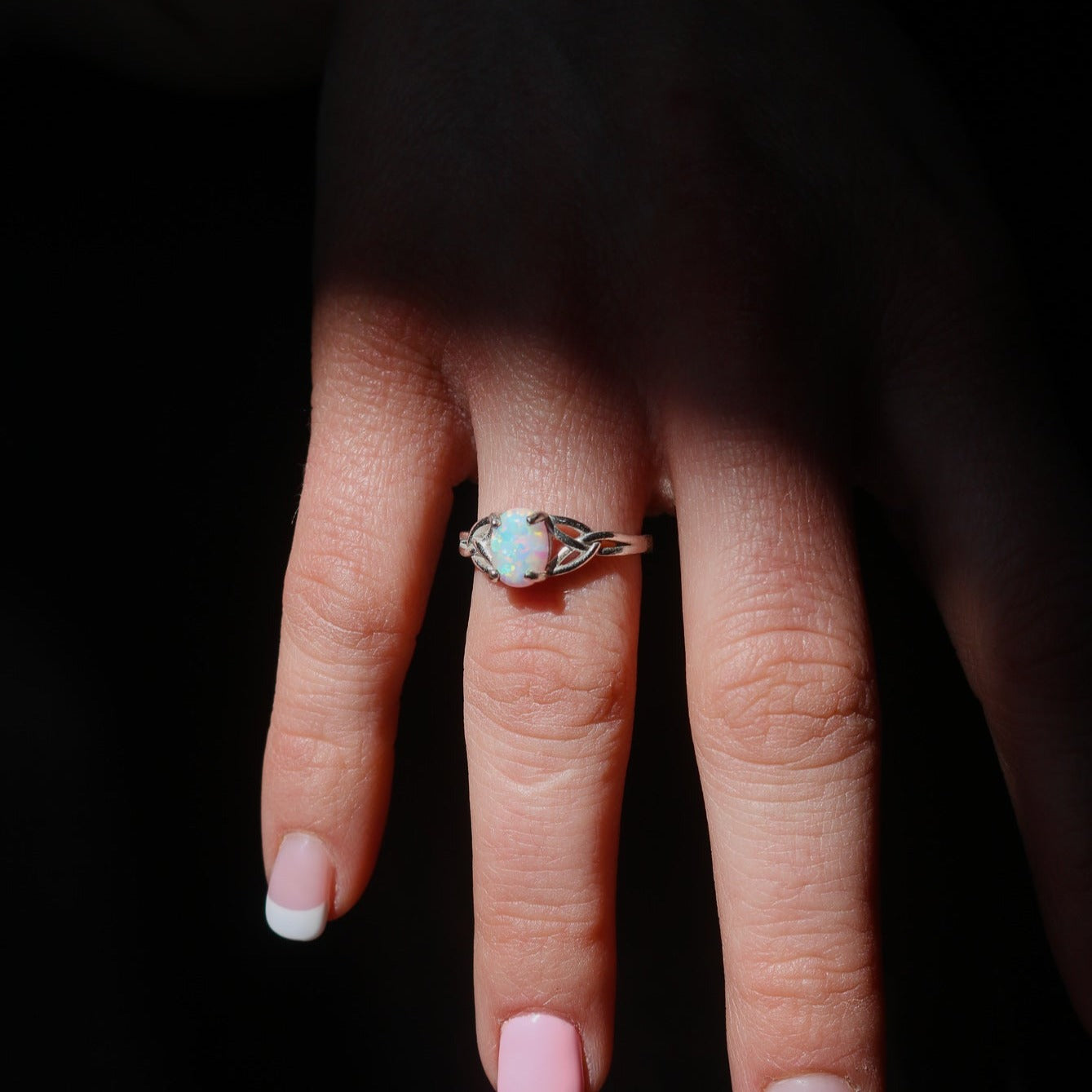 Celtic Knot Ring in White Opal // Made to Order