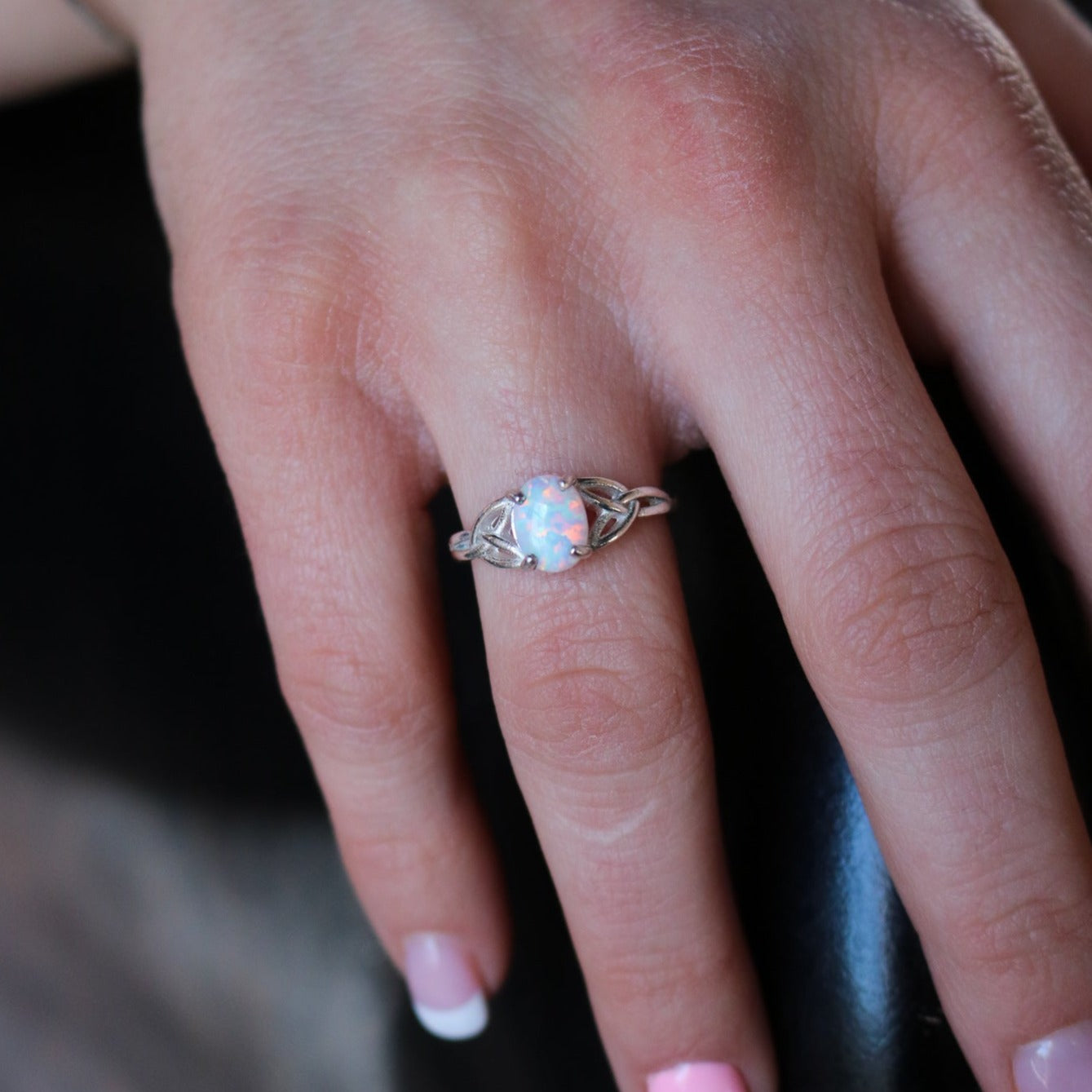 Celtic Knot Ring in White Opal // Made to Order