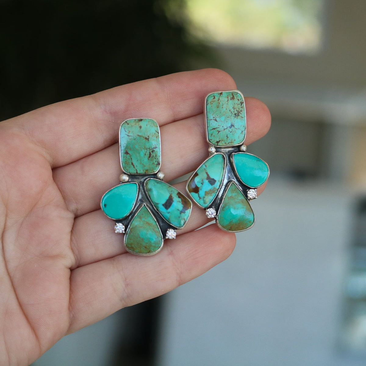 'Marguerite' Turquoise + Diamond Earrings // One of a Kind