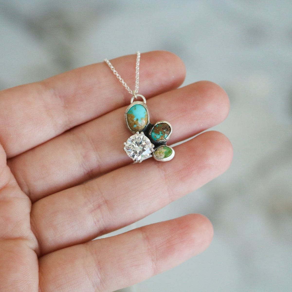'Cecily' Turquoise + Diamond Necklace // One of a Kind