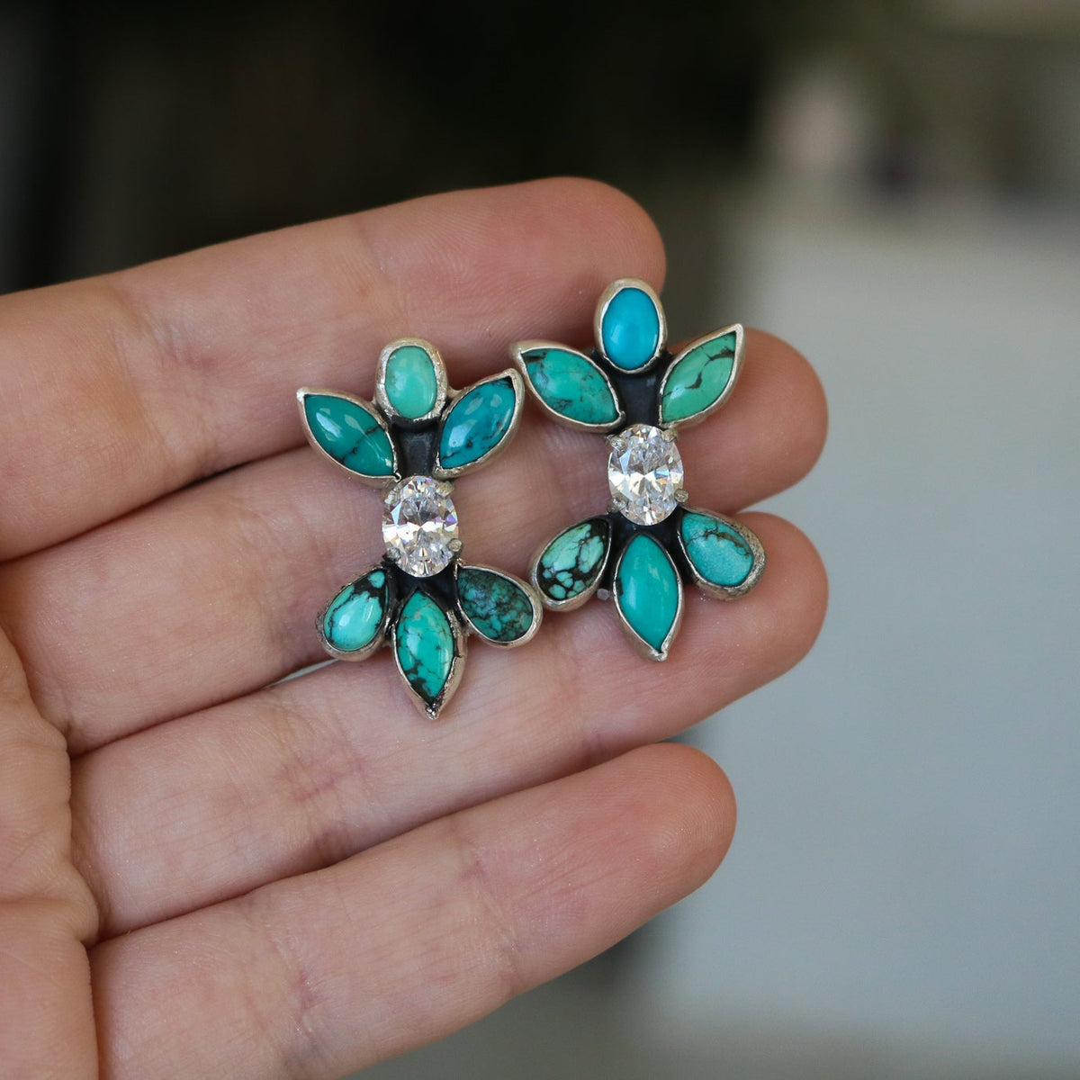 'Lenore' Turquoise + Diamond Earrings // One of a Kind