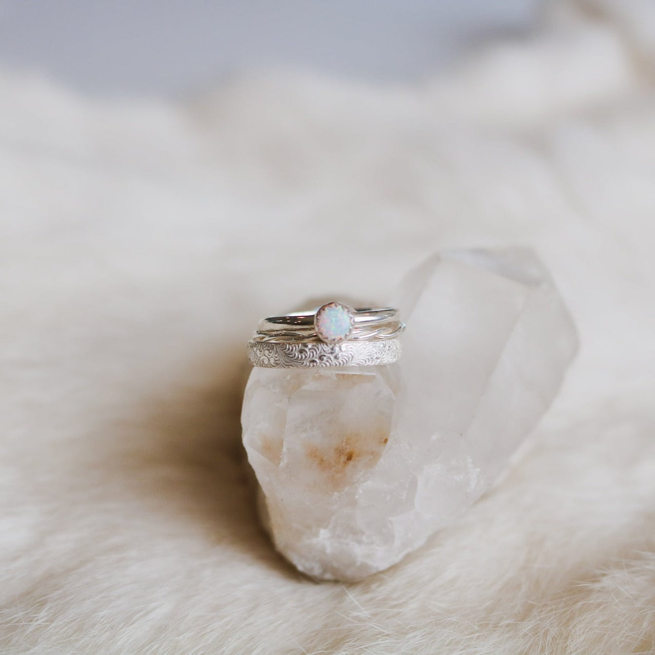 Sandia Stacking Ring Set in White Opal // Made to Order