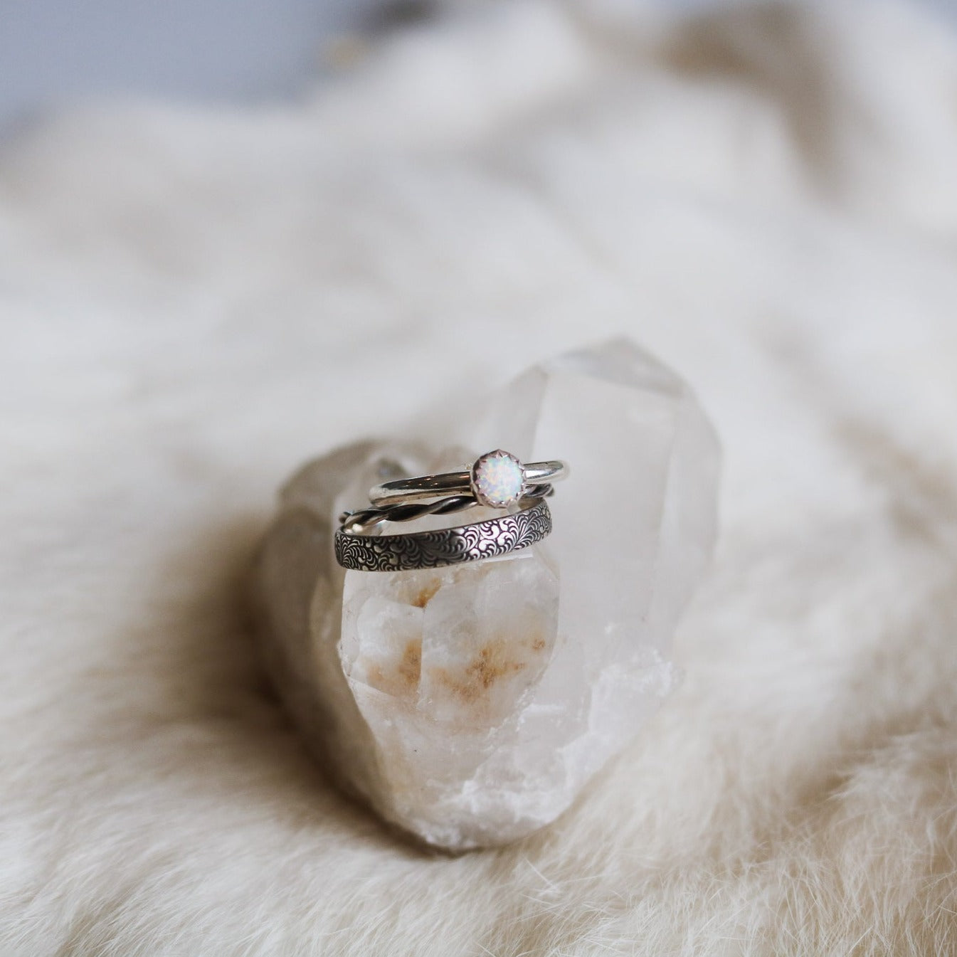 Sandia Stacking Ring Set in White Opal // Made to Order