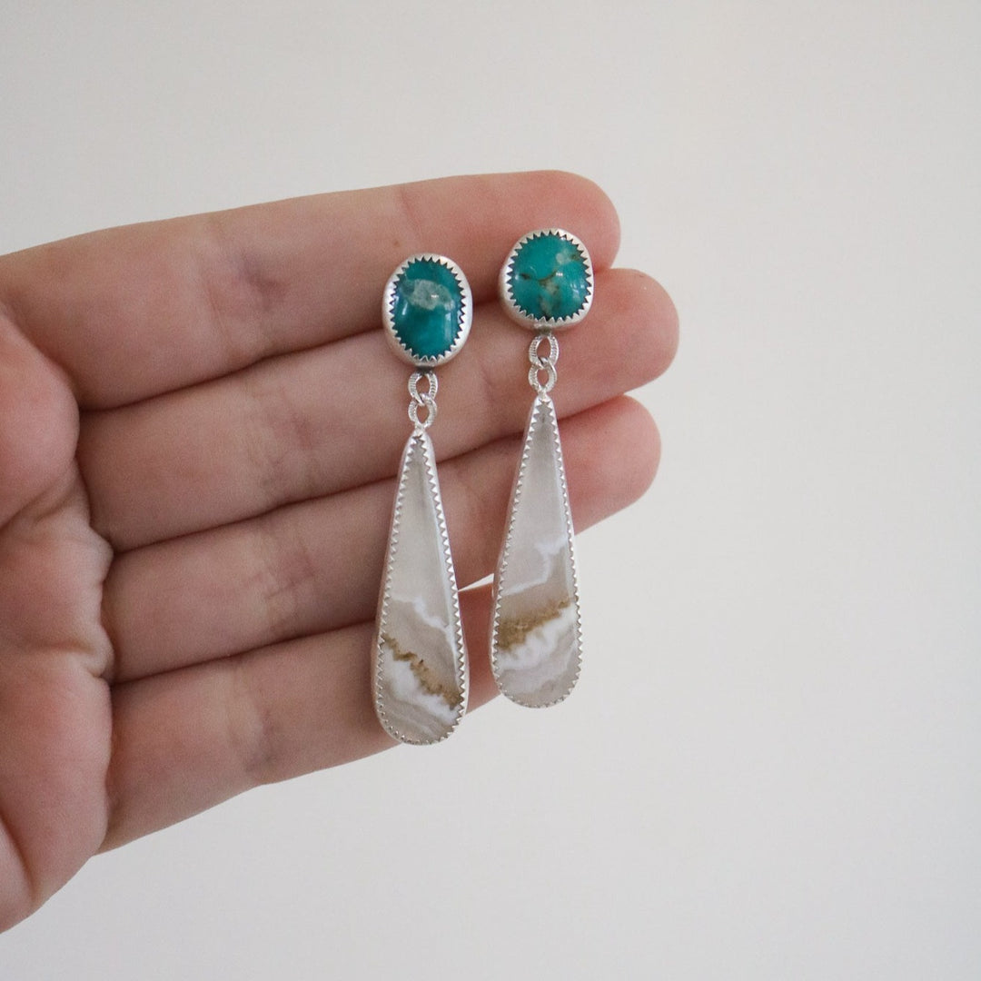 Whitewater Kingman Turquoise + Montana Agate Double Drop Earrings // One of a Kind