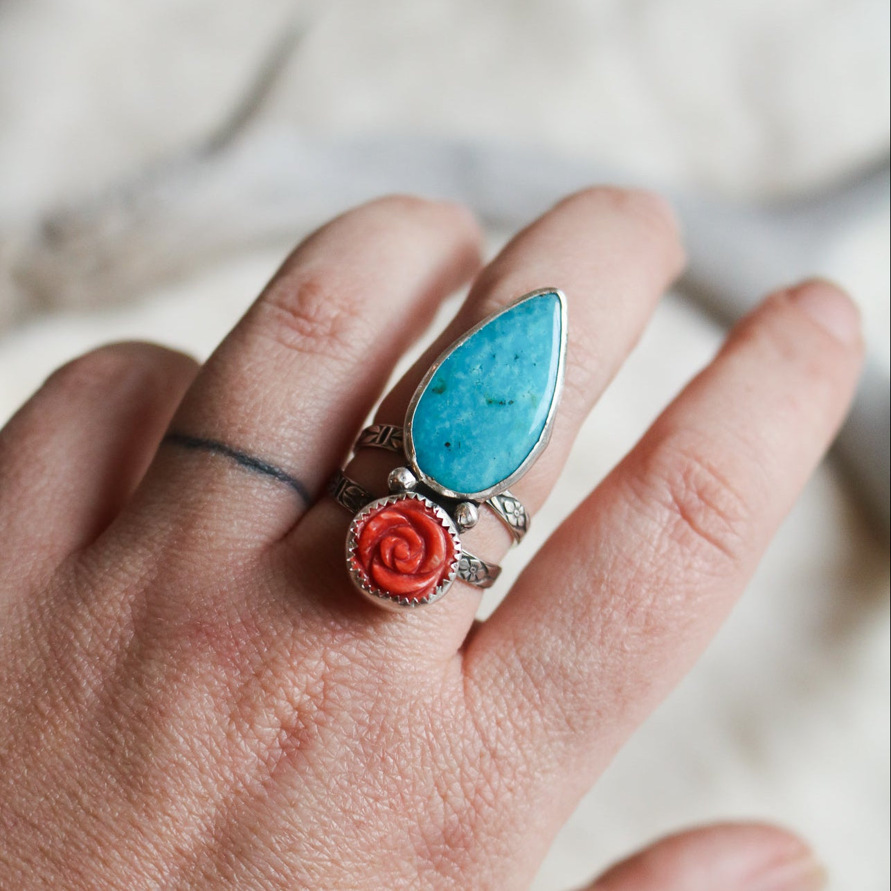 Spiny Rose + Kingman Turquoise Ring - Size 8 // One of a Kind