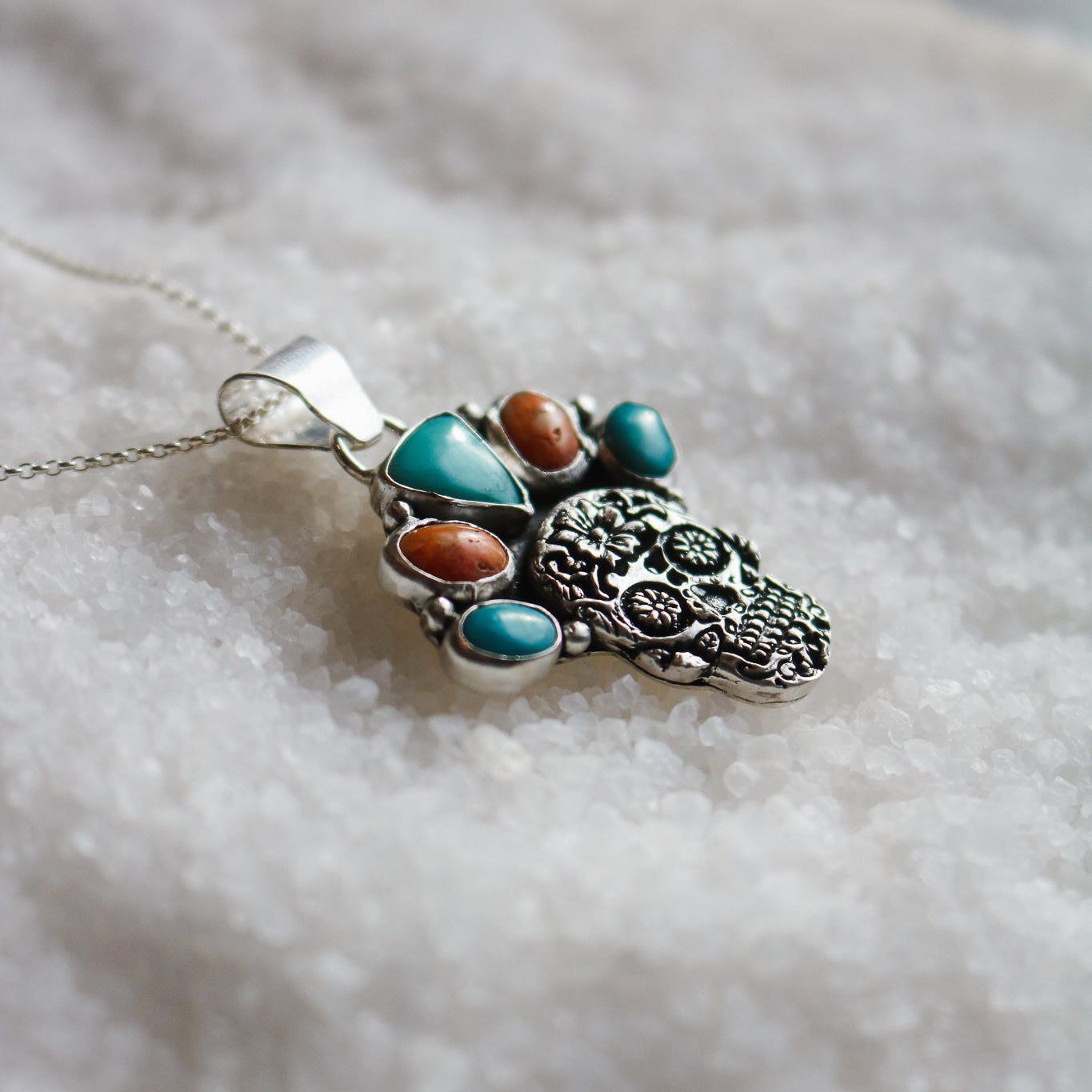 Sugar Skull + Stone Crown Pendant // One of a Kind