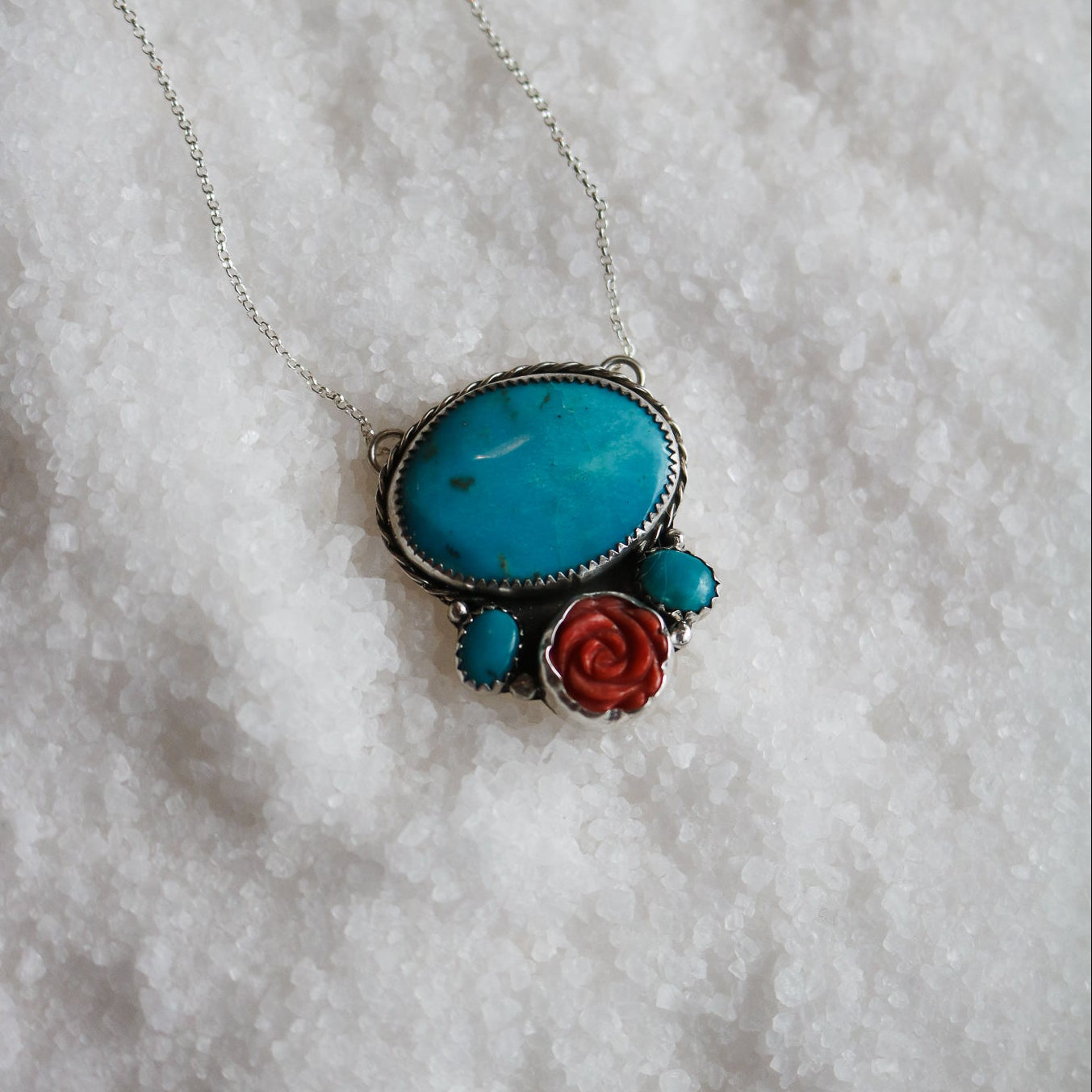 Kingman Turquoise + Spiny Rose Necklace // One of a Kind